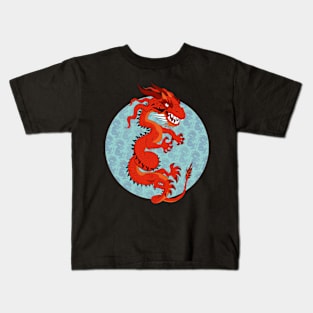 Red Dragon on Teal Kids T-Shirt